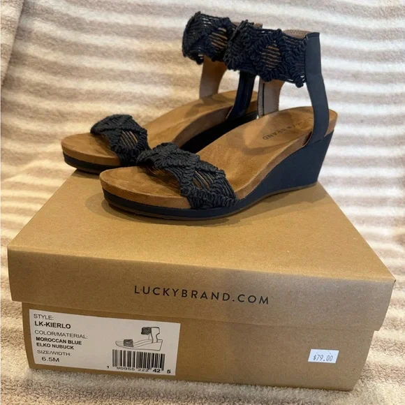 Lucky Brand Black Wedge Sandals with Braided Straps - Picture 1 of 3